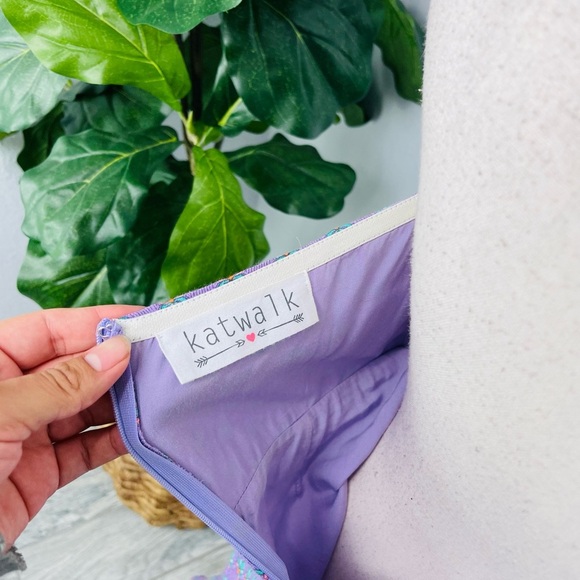 Katwalk Cacti Strapless bust tie Ruffled hem Purple Mermaid Mini Dress - Picture 9 of 9